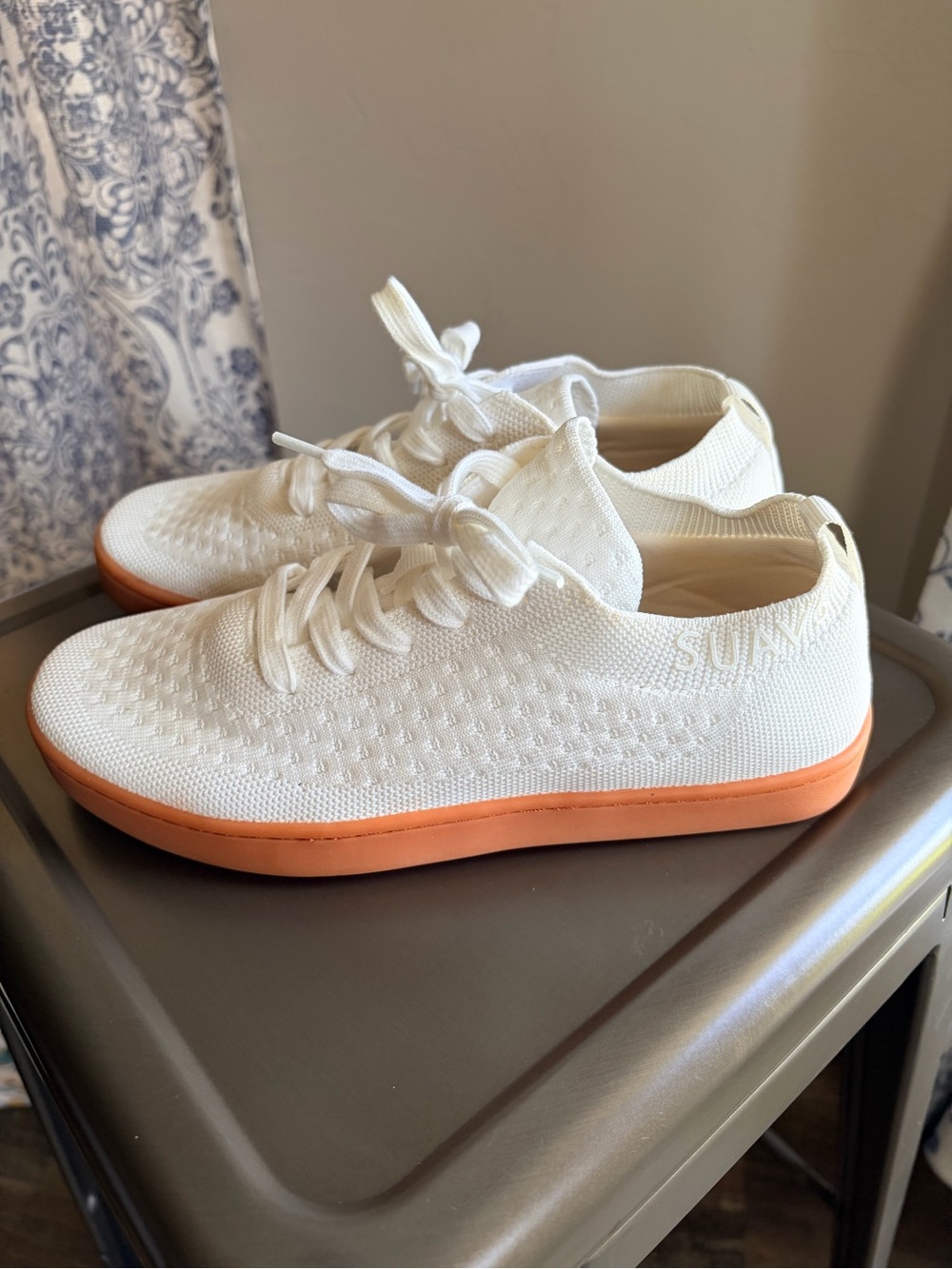 Suavs Unisex Ivory Knit Sneakers with Tan Sole - Picture 2 of 10